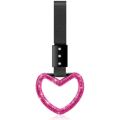 Image of Fabbay Bling Car Accessories Bling Heart Handle Ring Car Accessory for Women Hearts Hand Strap Drift Charm Rear Bumper Warning Ring Decor for Auto Interior Exterior Decoration(Hot Pink,Heart Style)