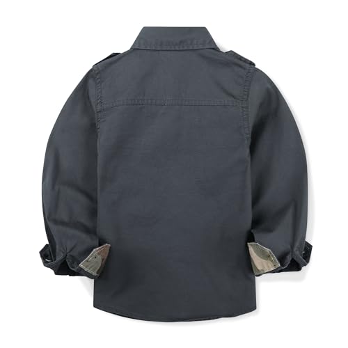 Image of Toddler Little Boys Button Down Long Sleeve Shirt Uniform Army Scout Casual Fall Top with Pocket