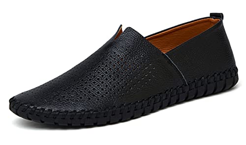 Santimon Men's Leather Espadrille Slip-On Plain Toe Casual Breathable Shoes