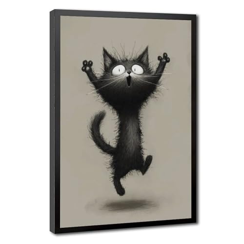 Tableau chat noir sursauté drôle et insolite déco murale originale 61x91