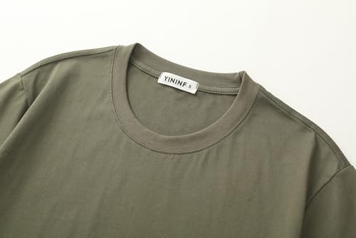 Image of YININF Men's T-Shirts Hipster Short Sleeve Solid Color Crew Neck Cotton Soft Fitted Tees