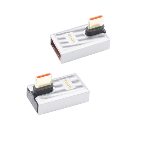 RIIEYOCA 90 Degree Right Angle USB C to USB OTG Adapter 120W 10Gbps USB Type C Male to USB 3.1 Female Converter Compatible with Laptop, Tablet and Phones (Grey,2 Pack,Medium Bend)