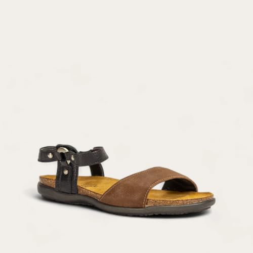 Image of NAOT Women's Sabrina Sandal Antique Brown Suede /Soft Black Lthr 11-11.5 N-M US