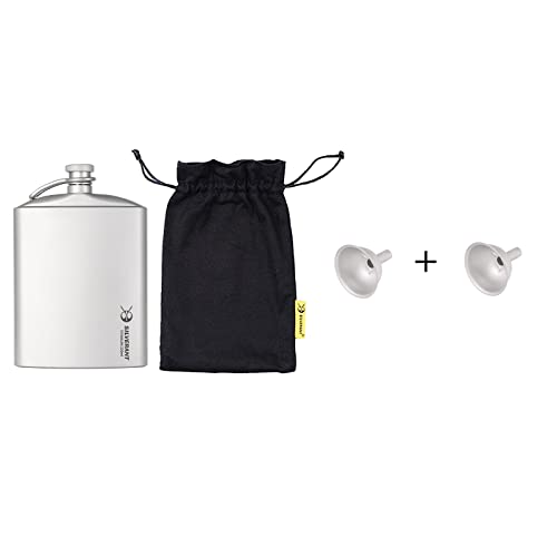 Silverant Titanium Hip Flask 7.74 Fl Oz, Drawstring Cloth Case & Pouring Funnel With Replacement Funnel -Ultralight Portable Leakproof Pocket Flask Flagon With Screw Cap Clip #TOP14