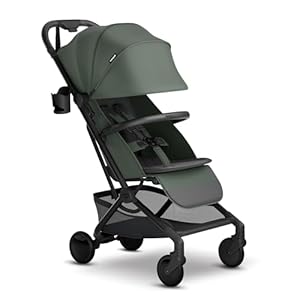 Mompush Velo Lightweight Travel Stroller – One-Hand Fold, Ultra-Compact & Airplane Friendly, Lie-Flat Recline Seat (from Birth to 50 lbs), Includes Cup Holder, Shoulder Strap, and Leather Bumper Bar