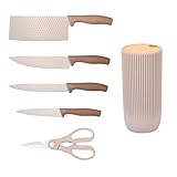 harupink Messerblock Set,6-TLG,mit Küchenmesser,Brotmesser, Gemüsemesser,Allzweckmesser,Schere und Messerblock,Edelstahl,Scharfes,Messerset mit Block,Küchenmesserset(Beige)
