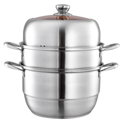 OGXN 大容量蒸し器 家庭用ステンレス製ガラス蓋付き 対応 変形防止各種熱源対応両側ハンドル厚底設計防錆・耐腐食多機能用途 (三階28cm)