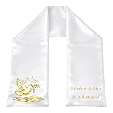 Générique Écharpe de Baptême Satiné Croix Colombe Scintillante Personnalisée Fait Mains Impression Directe, Doux et Agréable à Porter, Enfant Bébé