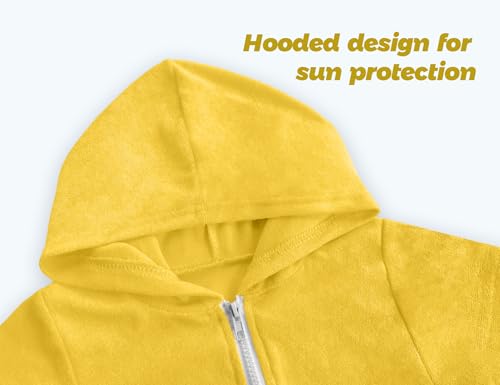 Swim Cover Up Girls Swimsuit 6-7 Years Old Hooded Yellow Short Sleeve Swimwear Rash Guard with Sun Protection4