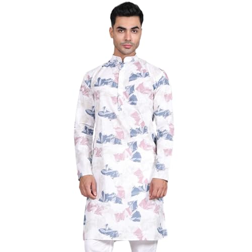 Image of Majestic Man Women's Cotton Regular Fit Casual Ethnic Motifs Printed Mandarin Collar Long Kurta