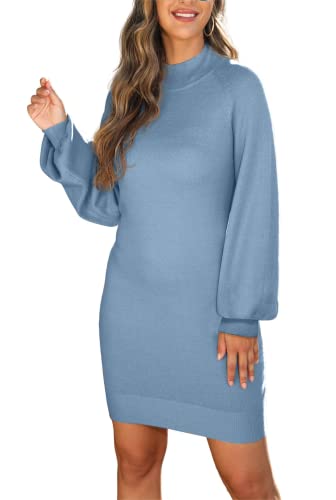 Image of GRECERELLE 2026 Womens Fall Winter Mock Neck Mini Pullover Sweater Dress | Long Sleeve Ribbed Knit Bodycon Fit for Parties Date Holidays Daily(XS-2XL)