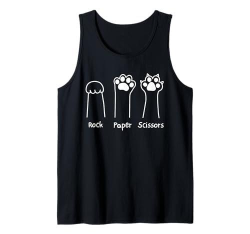 Hand Game Rock Paper Scissors Cute Paw Funny Cat Men Women Camiseta sin Mangas