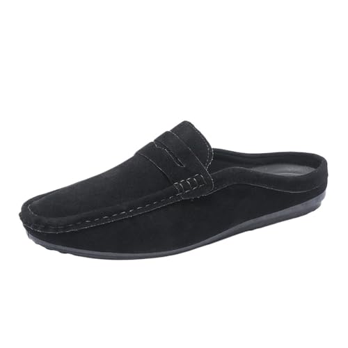 Loafers for Men Round Toe Suede Vamp Half Loafers Shoes Anti-Slip Flexible Comfortable Fashion Slip On