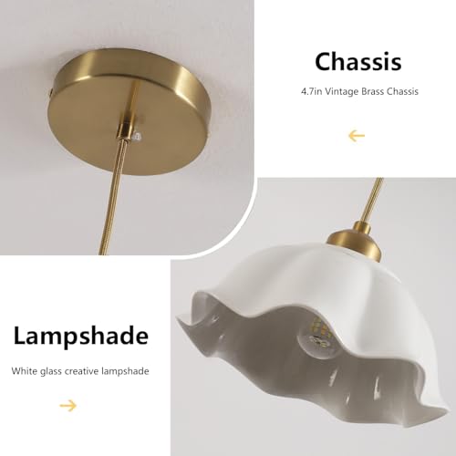 Image of Ceramic Pendant Light Nordic Vintage Mid Century Modern Hanging Lamp White Wave Ceramic Shade Brass Finish Ceiling Pendant Light for Bedside Dining Room Kitchen Island