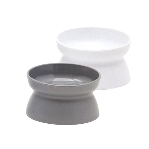 Image of Kitty City Elevated Cat Bowls (Set of 2), Whisker-Friendly Raised Cat Food & Water Dishes, Modern Pedestal Design, Dishwasher Safe, 10.8 oz Each - White & Gray