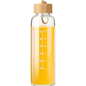 Glass Bottles with Lids and Time Marker, Glass Water Bottles with Carrying Strap, 17oz Glass Bottles for Juicing for Office, Gym