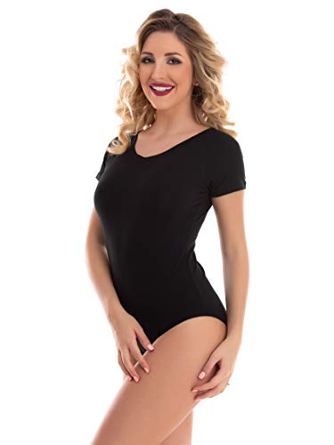 Body para mujer con mangas cortas de Reglan y cuello redondo, tallas de body interior, ajuste óptimo, camiseta con mangas raglán, Negro , L