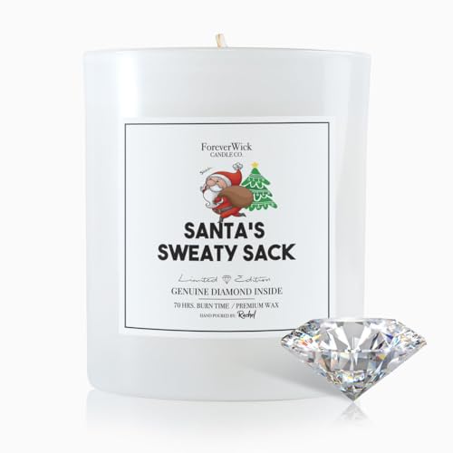 Santa's Sweaty Sack Evergreen Surprise Candle with Diamond Inside | Foreverwick Candles | Scented Soy Candles Gifts for Women Aromatherapy Candle | Christmas All-Natural Organic Soy Candle 14oz 70h