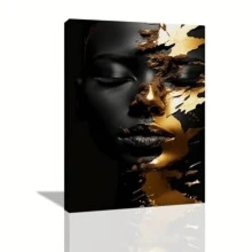 Tableau femme africaine en or en impression d'art sur toile haut de gamme