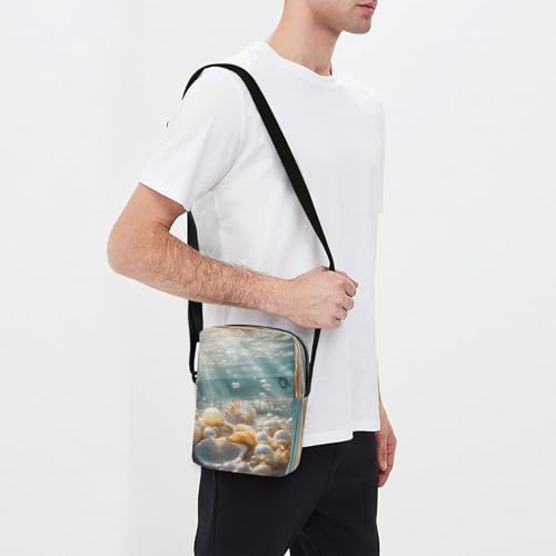 MCHIVER Small Messenger Bag Blue Seashell Pearl Crossbody Bag for Men Women Sling Shoulder Bags for Cycling Hiking Running3