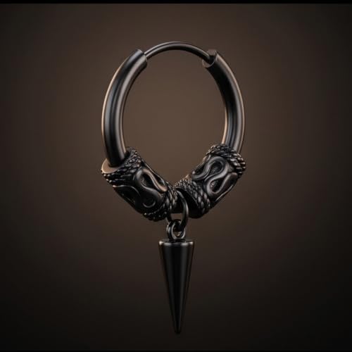 Image of THE MEN THING BLACK LOKIS FANG - 6mm Pure Titanium Steel Hoop Earrings for Men & Boys (2pcs)