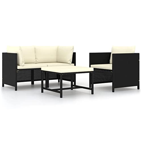 vidaXL Set de Sofás de Jardín 4 Piezas y Cojines Patio Terraza Balcón Salón Sala de Estar Exterior Muebles Mobiliario Almohada Ratán Sintético Negro