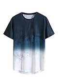SweatyRocks Men's Tie Dye Round Neck Short Sleeve T Shirt Ombre Curved Hem Summer Tee Tops Blue and White Large
