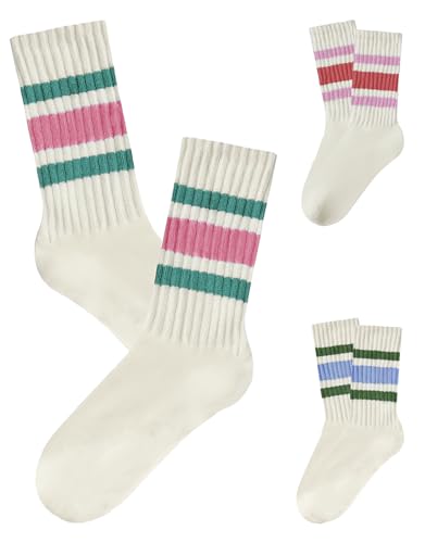 Women Striped Retro Novelty Socks Slouch Socks Athletic Calf Tube Cotton Socks