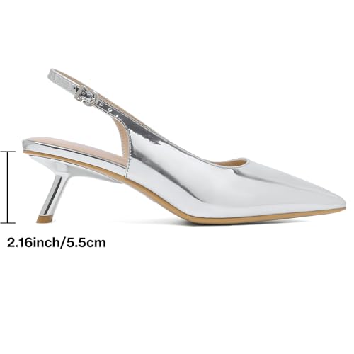 Image of Mostrin Kitten Heels for Women Pointed Toe Pumps Patent Leather Low Heel Slingback Heels with Buckle Dress Shoes for Dating Party Working