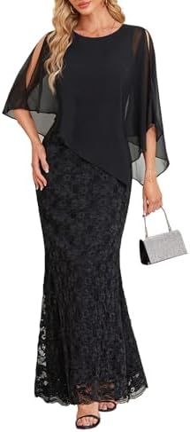 Women's Plus Size Cape Dress with Chiffon Overlay Gown Formal Evening Lace Long Mermaid Dresses 2025