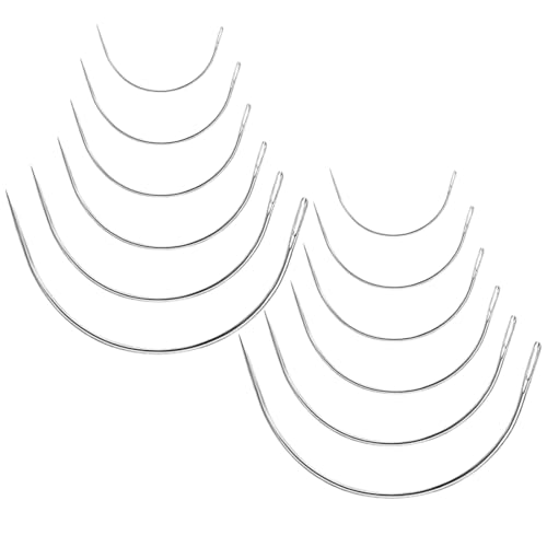 WeddHuis 12Pcs Agujas Curvas para Coser Cuero, Set de Agujas de Tapicería, Agujas en C para Pelucas, Redondas y Delgadas para Costura y Talabartería