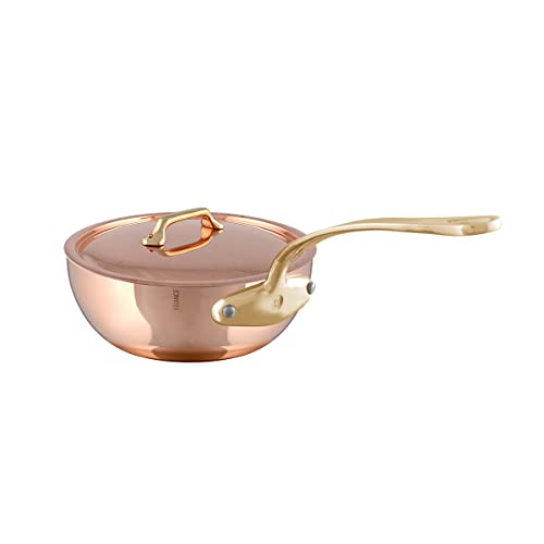 Mauviel M'Heritage 200 B 2mm Polished Copper & Stainless Steel Chef Pan With Lid, And Brass, 3.7-qt, Made in France