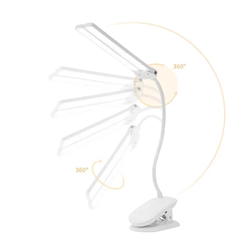 Image of Plastic 3 Colour Mode LED Table Lamp Folding Neck Reading Light Rechargeable LED Reading Light Study Lamp For Students, Night Light For Study Room 1Pc (Desk Lamp With Clip), White