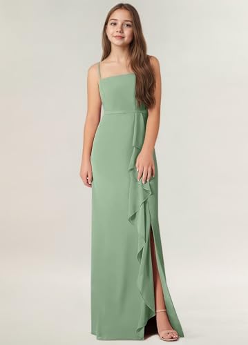 Junior Bridesmaid Dresses with Scarf Spaghetti Straps Flower Girl Dress for Wedding Prom Gown2