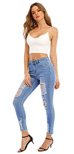Image of Women's High Waisted Jeans for Women Ripped Skinny Stretch Jeans Distressed Butt Lifting Denim Pants