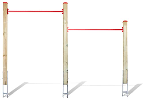 ELYFLAIR® - Doble rectángulo de jardín - Rojo- Altura ajustable de madera impregnada a presión - Dispositivo de juego de jardín con un agarre seguro en la tierra - Turnreck Niños Cover