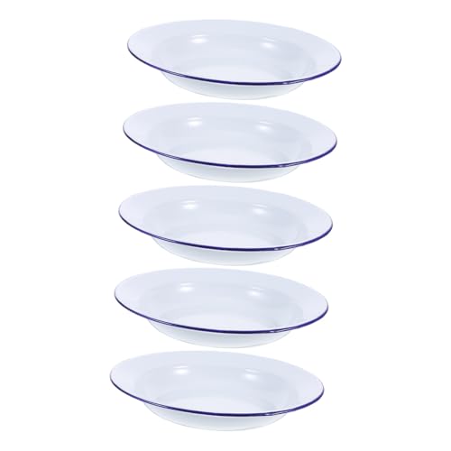 DECHOUS 5pcs Vintage Round Enamel Plates Retro Hot Pot Serving Dishes Stackable Snack Plates for Home Gatherings Easy to Clean Enamelware for Meals and Appetizers