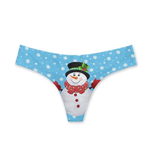 Dellukee Damen Sexy Tanga Unterwäsche High Cut Atmungsaktiv Stretch Bequem Unterwäsche Slip, Schneemann Blau, S