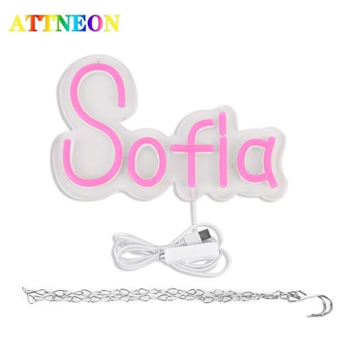 Image of Sofia Name Neon Sign for Wall Decor,LED Sofia Name Neon Light for Kids Bedroom,Birthday Party Decor,Neon Sign Sofia for Wall Decor,Sofia Birthday Decor for Girl,Size 9 * 5.9 inch(JTLD012-08)