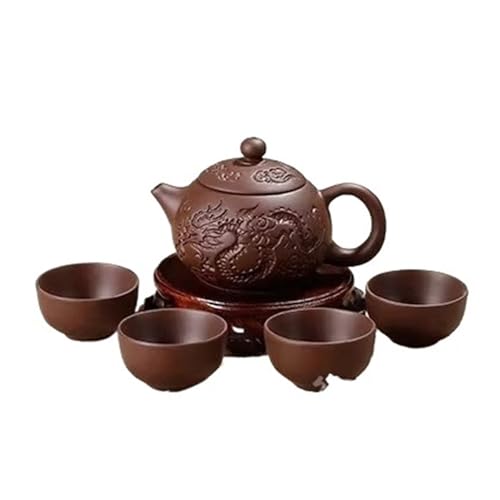 中国ティーポット1セット、ポット4カップ、西施ポット茶道、紫沙陶器ティーカップ、中国カンフーティーセット(1set Grey)