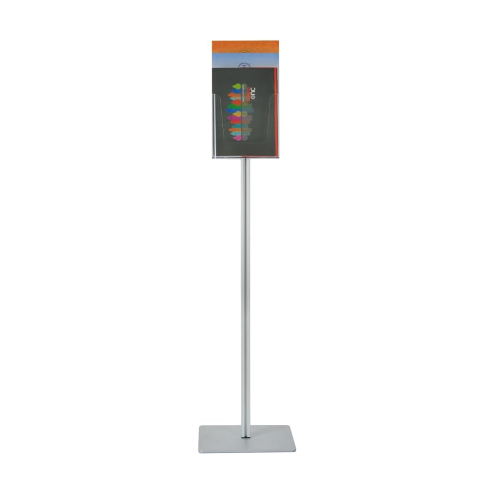 Espositore Portadepliant porta cataloghi da terra a Piantana con 3 Tasche in plexiglass per stampati A4, montante in Alluminio e base ultra sottile antinciampo in metallo per una migliore stabilità
