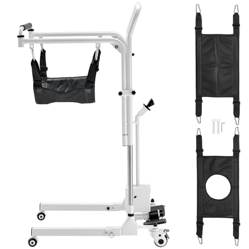 Happybuy Electric Patient Lift Transfer Chair,Quick-Folding Patient Lift Wheelchair with Adjustable Height,Bedside Commode Toilet Chair with Wheels & 2 Seat Cushion for Senior Disabled,220LBS Capacity