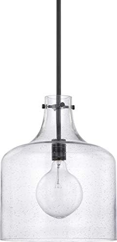 HomePlace Lighting 325712MB Crawford Urban/Industrial Clear Seeded Glass Jar Pendant Light, 1-Light 100 Watt, 15" H x 12" W, Matte Black