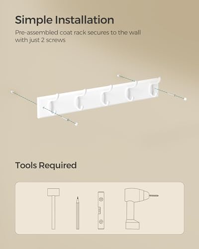 Image of SONGMICS Wall-Mounted Coat Rack, Hook Rack, 5 Dual Metal Hooks, White | For Coats, Bags, Keys, in the Entryway, Bedroom, Living Room ULHR235W01