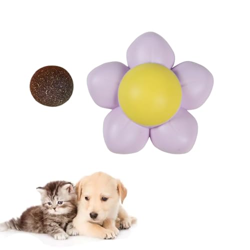 猫玉のおもちゃ ミントボール 消化促進 排毛 猫舐めおもちゃ かわいい花のおもちゃ 汚れに強い 自分を楽しむ、清新な息 歯磨き 歯垢掃除、ペット健康用品360度回転、歯磨き、投げ、トレーニング、誕生日プレゼント、犬のおもちゃ、猫のおもちゃ、2つ (バイオレ