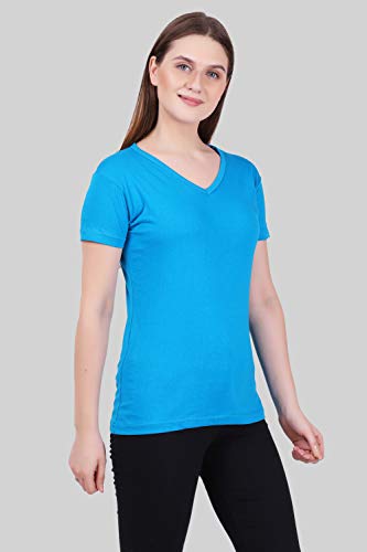 Image of FLEXIMAA Women's Cotton Plain V Neck Half Sleeve T-Shirt