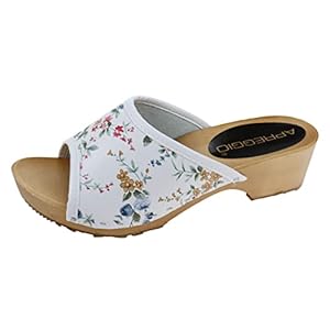 APREGGIO Dames clogs – schoenwerk voor dames – dames mules hoge hak schoenen – pantoletten – bloemen – wit