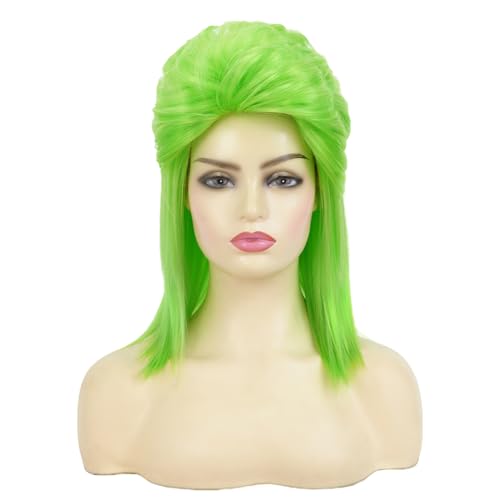 Image of Swiking Lime Green Mullet Wigs for Women 80s Hair Natural Layered Shoulder Length Straight Rocker Cosplay Costume Wigs