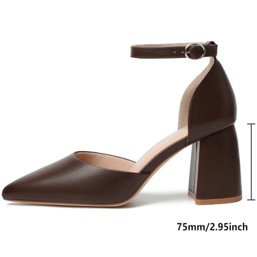 Image of RIBONGZ Block Heels for Women Closed Pointed Toe Heeled Slingback Chunky High Heel Ankle Strap Pumps Patent Leather Comfort Dressy Shoes for Work Party Prom Wedding Bridal Dress