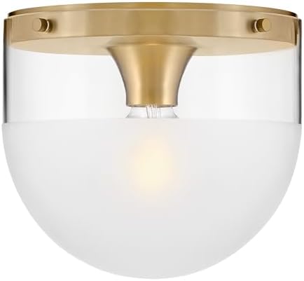 Hinkley Beck 32081LCB Extra Small Flush Mount Ceiling Light - Etch-Dipped Glass, Decorative Rivets, Robust Tapered Socket, Transitional, Minimalistic, Modern - Lacquered Brass Finish